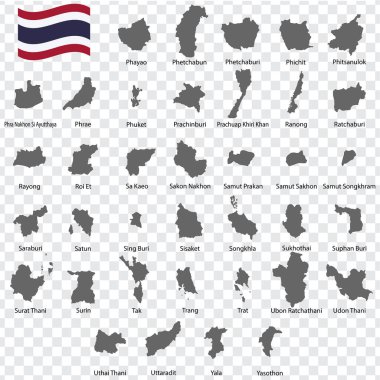 Fourty Maps Provinces of Thailand  - alphabetical order with name. From Phayao to Yasothon. Every single map of Province are listed and isolated with wordings and titles. Thailand. EPS10. 