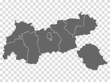 Şeffaf arkaplanda Avusturya Haritası. Web sitesi tasarımı, logosu, uygulaması ve UI için bölgeleri olan boş Harita Tyrol. Avusturya. EPS10.