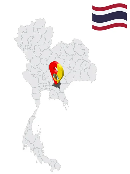 Tayland Haritasında Prachinburi Eyaleti Nin Yeri Prachinburi Bayrak Haritası Konum — Stok Vektör