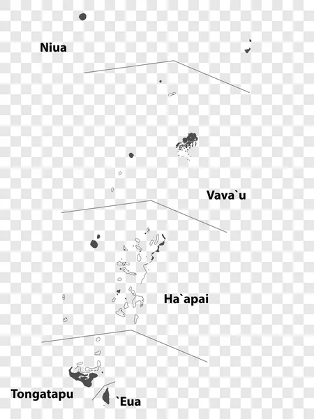 用灰色绘制汤加空白地图 每个行政区划地图都有标题 高质量的汤加地图与透明背景的地区为您的设计 大洋洲 Eps10 — 图库矢量图片