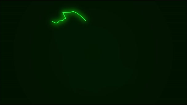 サウジアラビア地図概要暗緑色の国境 ネオンはカラフルなアニメーションの遷移を点灯します サウジアラビア王国の国旗 ネオン風のアニメーション 4K分解能 — ストック動画