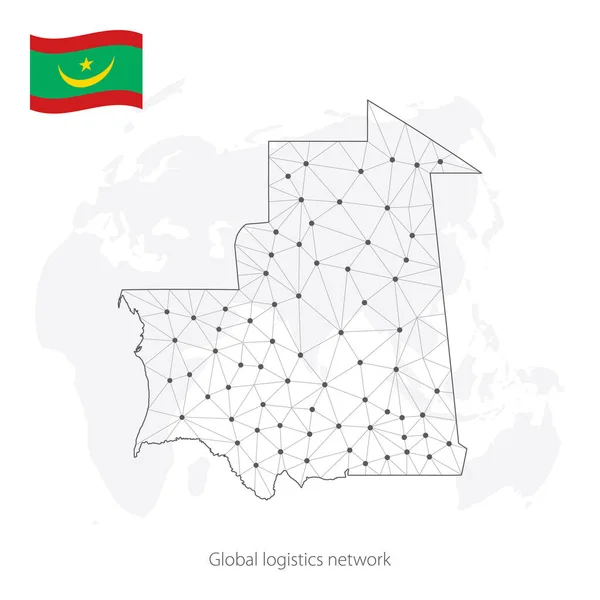 Concepto Red Logística Global Mapa Red Comunicaciones Mauritania Contexto Mundial — Archivo Imágenes Vectoriales