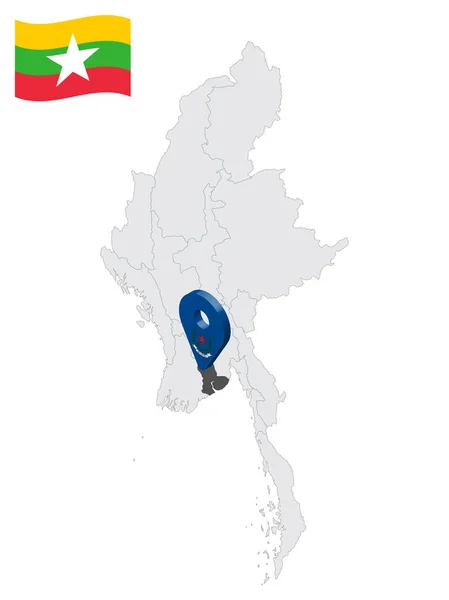 Ubicación Yangon Region Mapa Myanmar Yangon Bandera Mapa Marcador Ubicación — Vector de stock