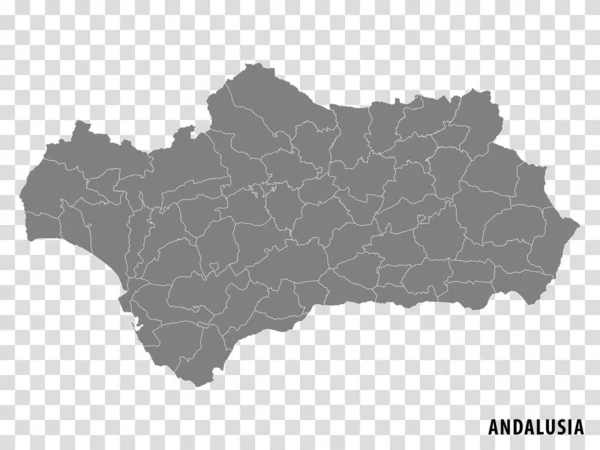 Carta Bianca Andalusia Spagna Mappa Alta Qualità Comarcas Andalusia Sfondo — Vettoriale Stock