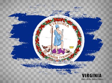 Fırça darbelerinden Virginia bayrağı. Amerika Birleşik Devletleri. Virjinya bayrak eyaleti internet sitesi tasarımı, uygulaması, UI için şeffaf arkaplan üzerine başlık. ABD. Vektör çizimi. EPS10.
