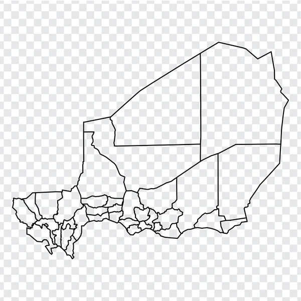 Mapa Blanco Níger Departamentos Níger Mapa Mapa Vectorial Detallado Alta — Archivo Imágenes Vectoriales