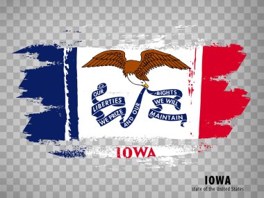 Fırça darbelerinden Iowa bayrağı. Amerika Birleşik Devletleri. Iowa bayrak eyaleti web sitesi tasarımı, uygulaması, UI için şeffaf arkaplan üzerinde başlığı ile. ABD. Vektör çizimi. EPS10.