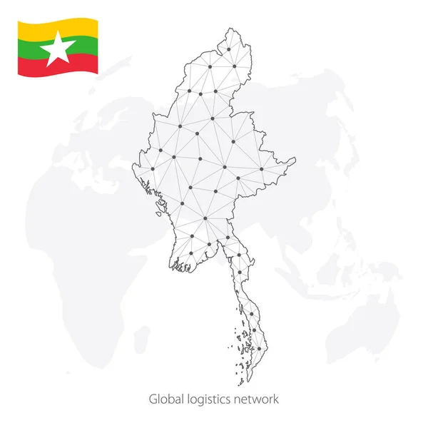Concepto Red Logística Global Mapa Red Comunicaciones Myanmar Contexto Mundial — Archivo Imágenes Vectoriales