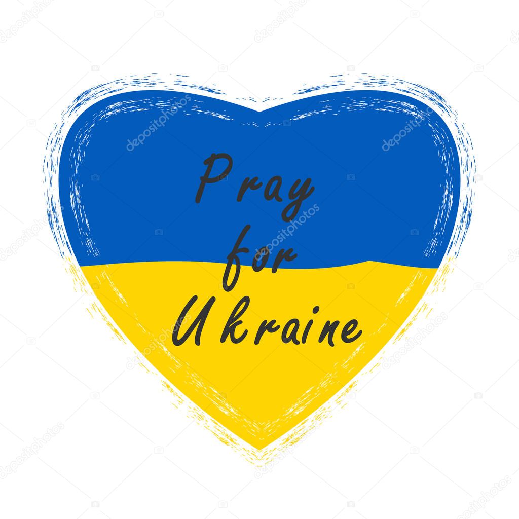 Pray for Ukraine. Heart from Ukraine flag  vector illustration on white background. Pray for Ukraine  grunge. Save Ukraine from russia. EPS10.