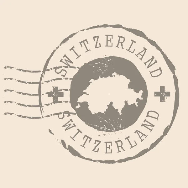 Sello Postal Suiza Mapa Sello Goma Silueta Diseño Retro Travel — Vector de stock