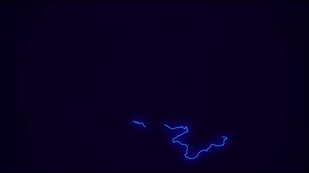 Ukraine Map Outline Country Border Auf Dunkelblau Neonlichter Bunte Animation — Stockvideo