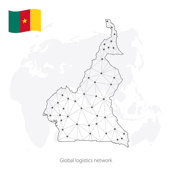 Concepto Red Logística Global Mapa Red Comunicaciones Camerún Contexto Mundial — Archivo Imágenes Vectoriales