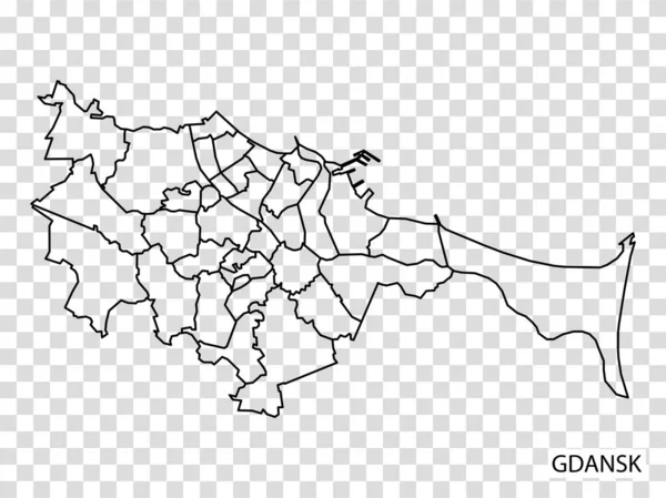 Gdansk Kiváló Minőségű Térképe Egy Város Lengyelország Régiók Határaival Térkép — Stock Vector