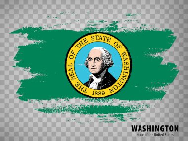 Fırça darbelerinden Washington Eyaleti bayrağı. Amerika Birleşik Devletleri. Washington bayrak eyaleti internet sitesi tasarımı, uygulaması, UI için şeffaf arkaplan üzerine başlık. ABD. Vektör çizimi. EPS10.