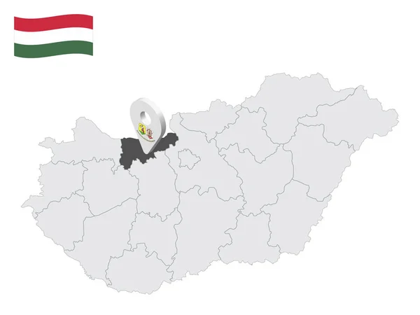Поездка Комаром Эстергом Карте Венгрии Знак Location Похожий Флаг Комаром — стоковый вектор