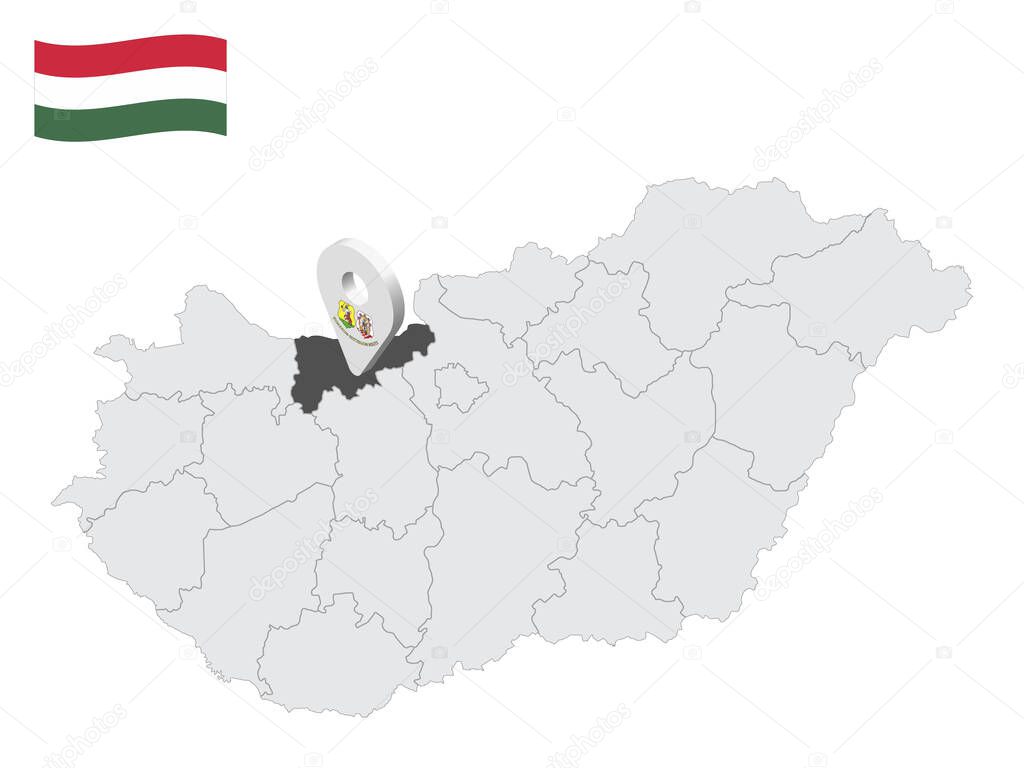 Location Komarom-Esztergom County on map Hungary. 3d location sign similar to the flag of  Komarom-Esztergom. Quality map  with  Regions of the Hungary for your design. EPS10