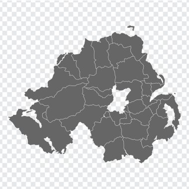 Kuzey İrlanda 'nın boş haritası. İnternet sitenizin tasarımı, uygulaması ve UI için Kuzey İrlanda bölgelerinin şeffaf arkaplanının yüksek kaliteli haritası. Birleşik Krallık. EPS10.