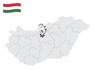Macaristan haritasında Budapeşte 'nin yeri. Budapeşte bayrağına benzer 3D yer işareti. Tasarımınız için Macaristan Bölgeleri 'nin kalite haritası. EPS10