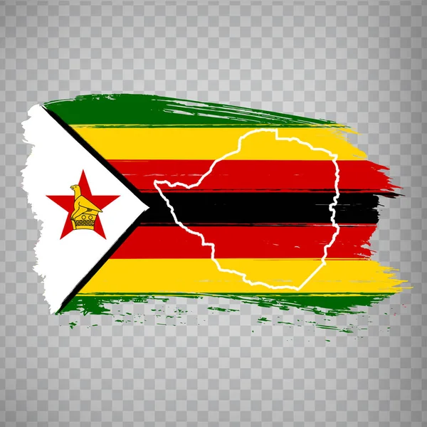 Flagga Zimbabwe Från Penseldrag Och Blank Republic Zimbabwe Karta Hög — Stock vektor