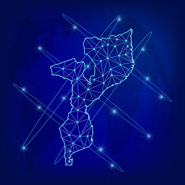 Глобальна Логістична Мережа Карта Комунікацій Мозамбік Світовому Тлі Карта Республіки — стоковий вектор