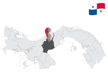 Panama haritasında Cocle Vilayeti. Cocle bayrağına benzer 3 boyutlu işaret. Tasarımınız için Panama Bölgeleri ile kalite haritası. EPS10