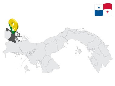 Panama haritasında Bocas del Toro Bölgesi. 3D işaret işareti Bocas del Toro bayrağına benziyor. Tasarımınız için Panama Bölgeleri ile kalite haritası. EPS10