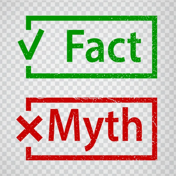 Fakta Mýty Grunge Gumové Razítko Izolované Průhledném Pozadí Pravda Nebo — Stockový vektor