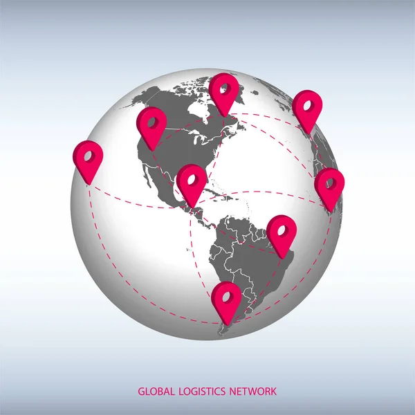 Rede Logística Global Mapa Conexão Parceria Logística Global Conceito Rede — Vetor de Stock