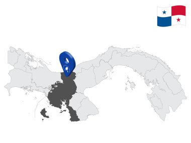 Panama haritasında Veraguas Bölgesi. Veragua bayrağına benzer 3 boyutlu bir işaret. Tasarımınız için Panama Bölgeleri ile kalite haritası. EPS10