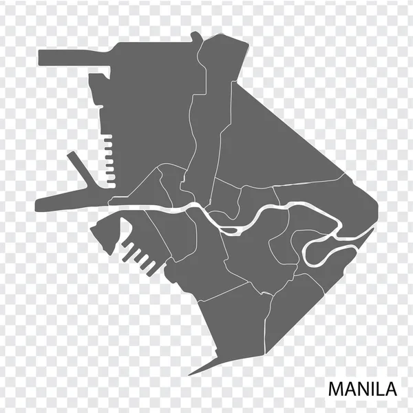 马尼拉的高质量地图是菲律宾的首都 与各地区接壤 地图城市马尼拉为您的网站设计 应用程序 用户界面 菲律宾共和国 Eps10 — 图库矢量图片