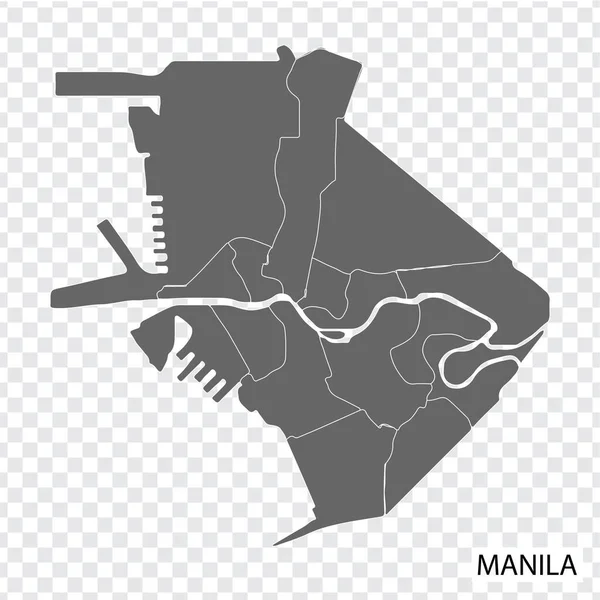 マニラの高品質な地図は 地域の境界線とフィリピンの首都です 地図マニラ市ウェブサイトのデザイン アプリ Uiのために フィリピン共和国 Eps10 — ストックベクタ