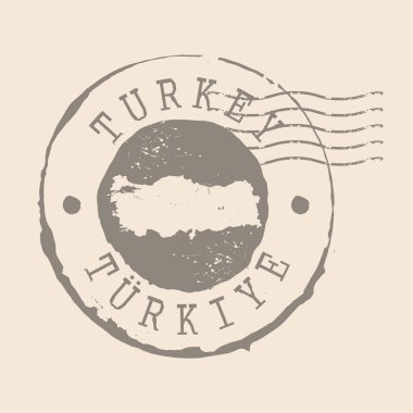 Stamp Postal of Turkey. Siluet haritası, lastik mühür. Retro Seyahat Tasarımı. Tasarımınız için Harita Hindi Mağarası. EPS10