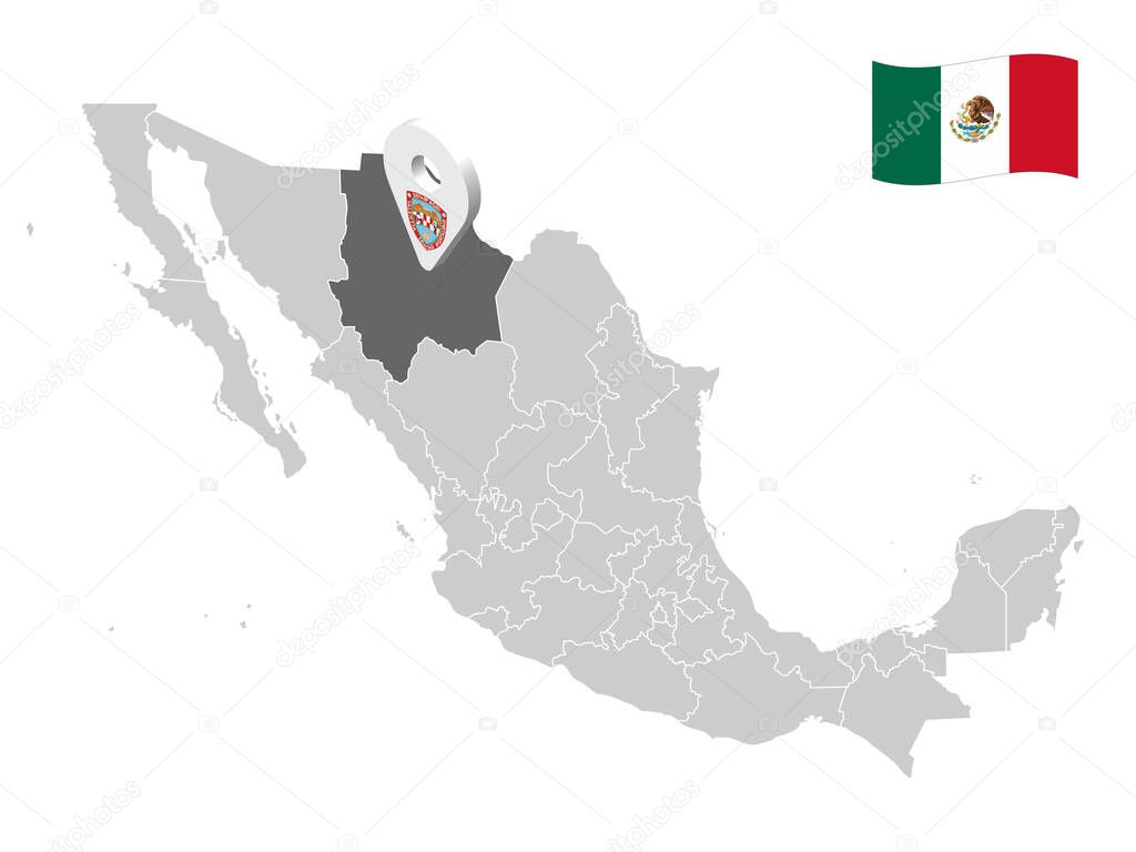 Location of Chihuahua  State on map Mexico. 3d location sign  of Chihuahua. Quality map with  provinces of  Mexico for your design. Vector illustration. EPS10.