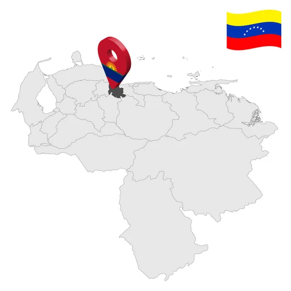 位于委内瑞拉地图上的卡拉波波州 3D位置标志类似于卡拉波波的旗帜 为您的设计与委内瑞拉各地区的质量地图 Eps10 — 图库矢量图片
