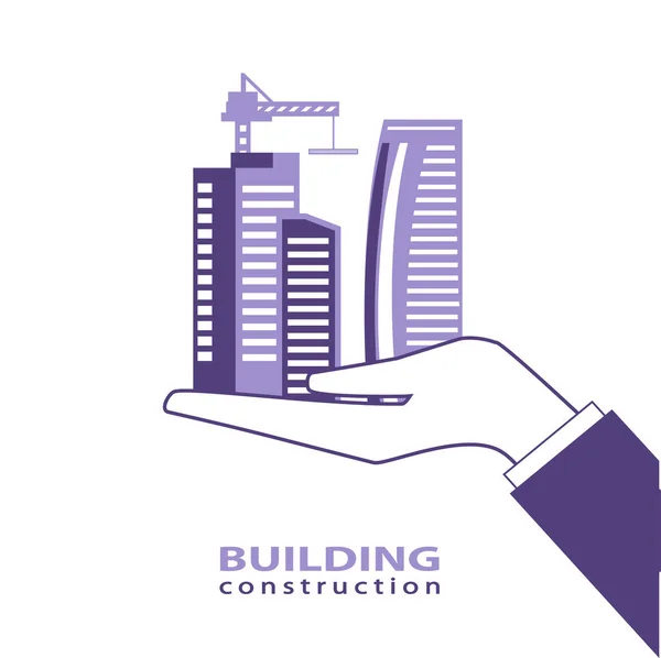 Construction Working Industry Concept High Rise Buildings Construction Crane Arm — Vector de stock