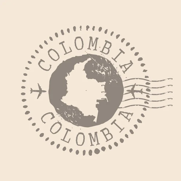 Francobollo Postale Della Colombia Mappa Guarnizione Gomma Silhouette Design Retro — Vettoriale Stock