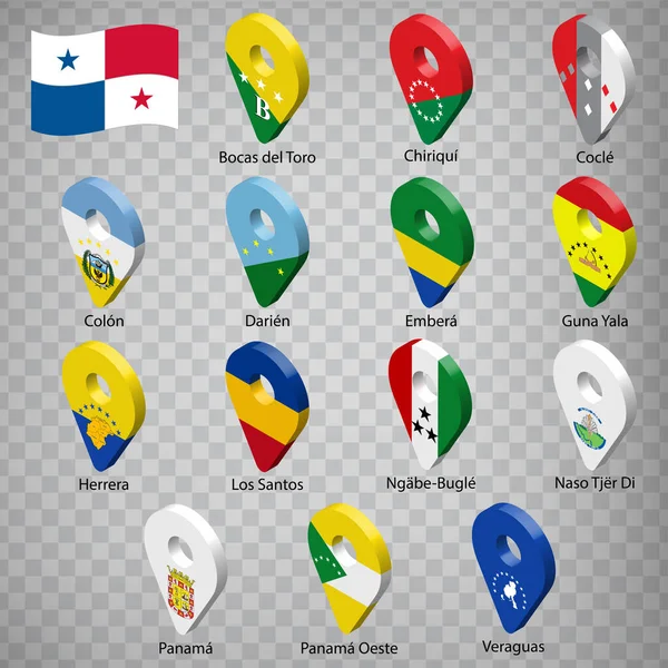 Fourteen Flags Provinces Panama Alphabetical Order Name Set Geolocation Signs — ストックベクタ