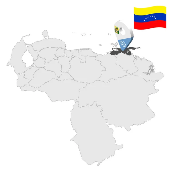 位于委内瑞拉地图上的苏克雷州 3D位置标志与苏克雷旗相似 为您的设计与委内瑞拉各地区的质量地图 Eps10 — 图库矢量图片
