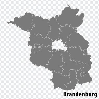 Map State of Brandenburg on transparent background. Brandenburg map with  districts  in gray for your web site design, logo, app, UI. Land of Germany. EPS10.