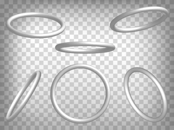 Set Perspective Projections Torus Model Icons Transparent Background Thin Torus — стоковый вектор