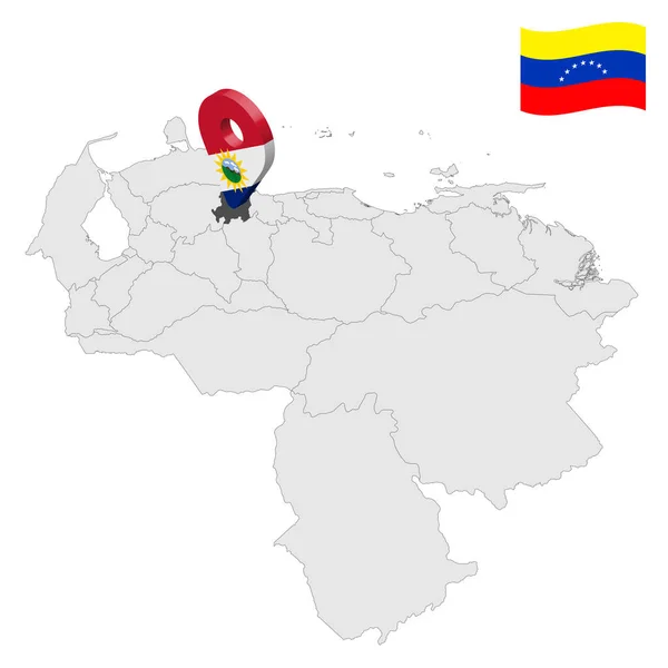 位于委内瑞拉地图上的Yaracuy州 3D位置标志类似雅库西的旗帜 为您的设计与委内瑞拉各地区的质量地图 Eps10 — 图库矢量图片
