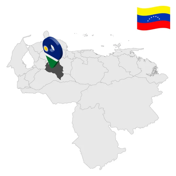 委内瑞拉地图上的国家 3D位置标志类似于海拉尼亚旗 为您的设计与委内瑞拉各地区的质量地图 Eps10 — 图库矢量图片