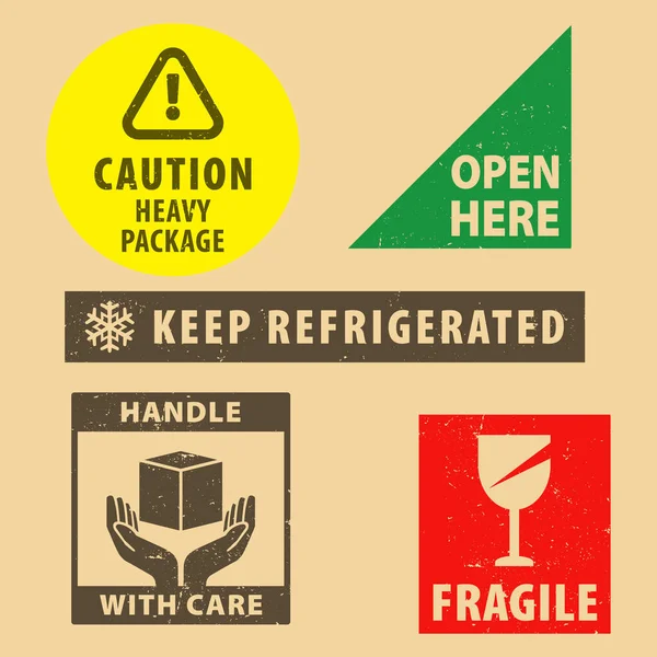 Set Fragile Sticker Keep Refrigerated Case Icon Packaging Symbols Sign — Stok Vektör