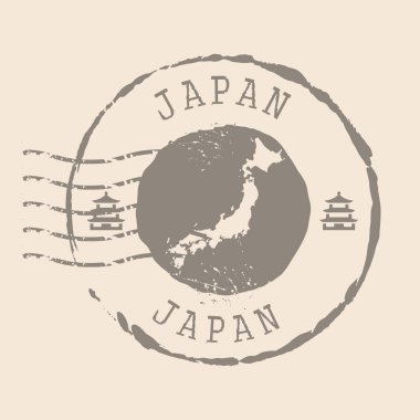 Japonya Posta Damgası. Siluet haritası, lastik mühür. Retro Seyahat Tasarımı. Japon Haritası 'nın Mührü, tasarımınız için. EPS10