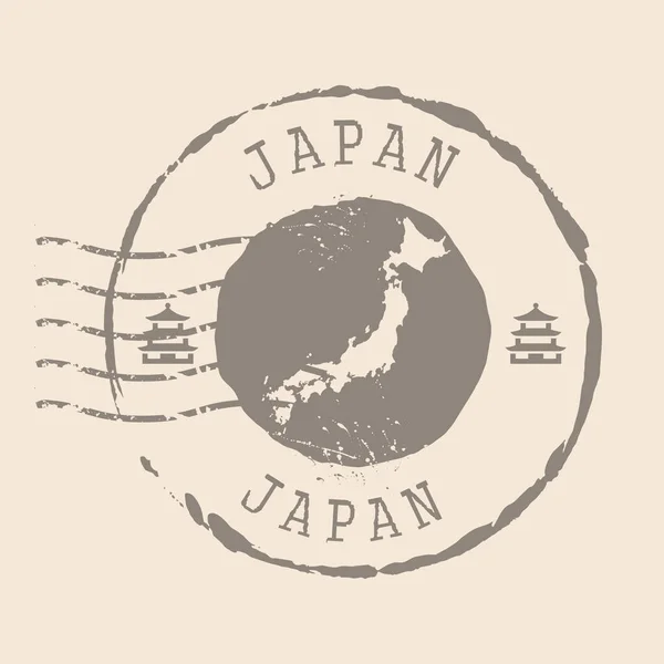 Sello Postal Japón Mapa Sello Goma Silueta Diseño Retro Travel — Vector de stock