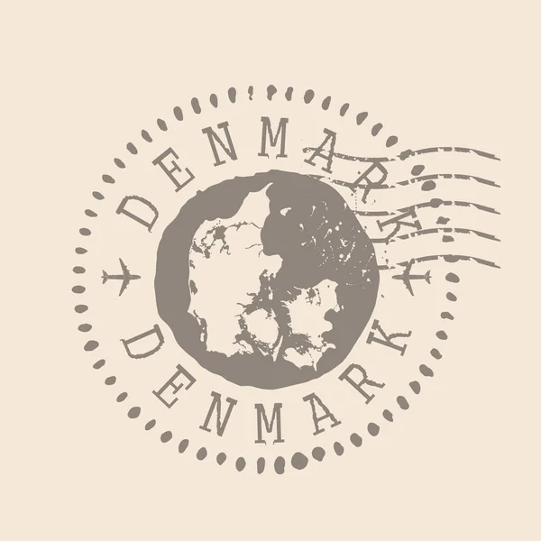 Stamp Postal Denmark Map Silhouette Rubber Seal Design Retro Travel — Stock Vector
