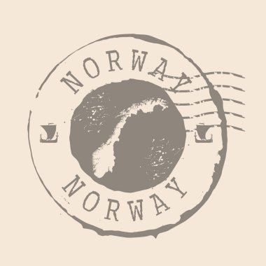 Norveç Posta Damgası. Siluet haritası, lastik mühür. Retro Seyahat Tasarımı. Tasarımınız için Norveç haritası grunge. EPS10