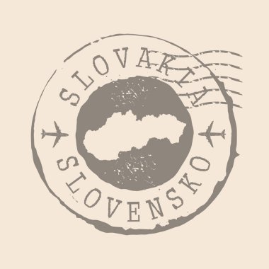 Slovakya Posta Damgası. Siluet haritası, lastik mühür. Retro Seyahat Tasarımı. Tasarımın için Slovakya Haritasının Mührü. EPS10