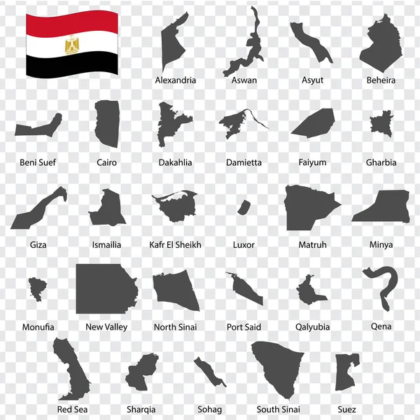 Dvacet Sedm Map Egypta Abecední Pořadí Jménem Každá Mapa Regionů — Stockový vektor