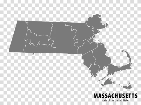 State Massachusetts Map Transparent Background Blank Map Massachusetts Regions Gray — Stock Vector